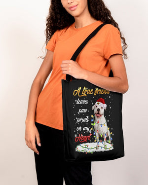 Paw Prints-WHITE Pitbull-Cloth Tote Bag