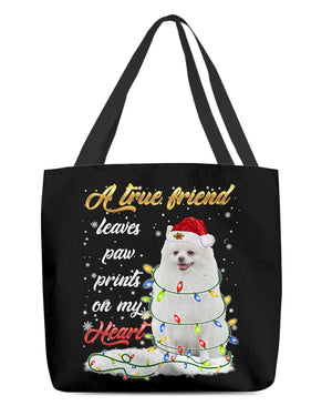 Paw Prints-WHITE Pomeranian-Cloth Tote Bag