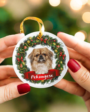 Pekingese-Noel Circle-Two Sided Ornament