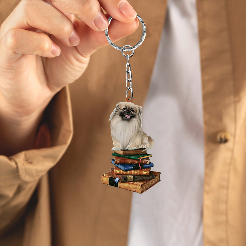 Pekingese-Sit On The Book-Flat Acrylic Keychain