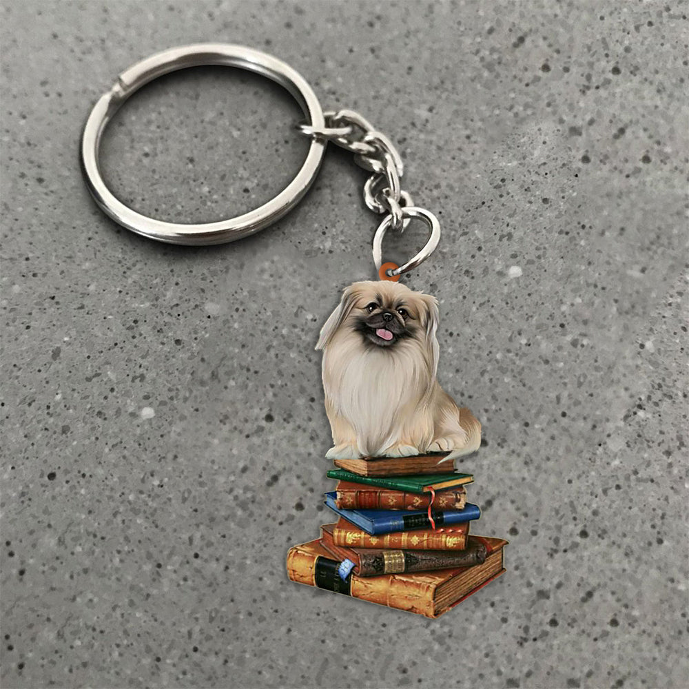 Pekingese-Sit On The Book-Flat Acrylic Keychain