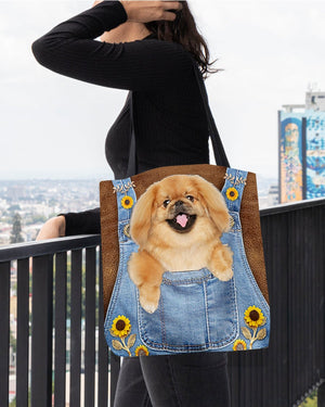 Pekingese And Sunflower-Cloth Tote Bag