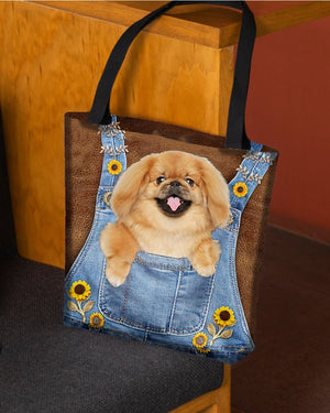 Pekingese And Sunflower-Cloth Tote Bag