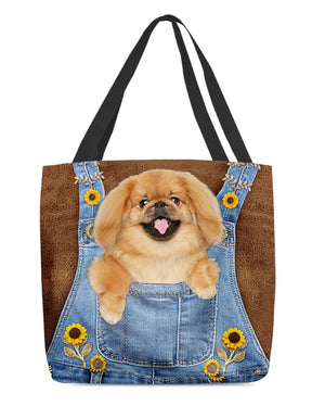 Pekingese And Sunflower-Cloth Tote Bag