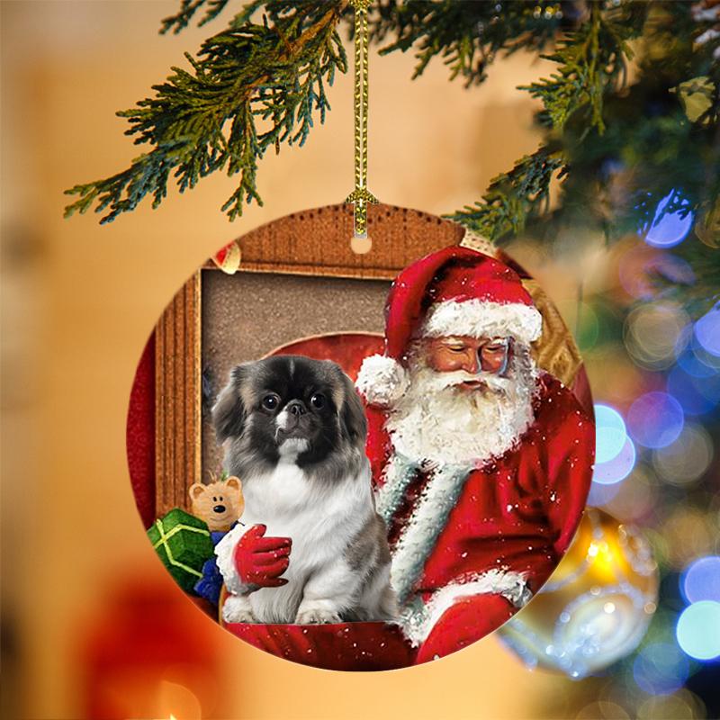 Pekingese With Santa Christmas Ornament