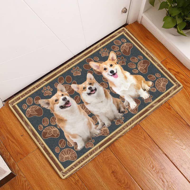 Pembroke Welsh Corgi-Flower Paw Doormat