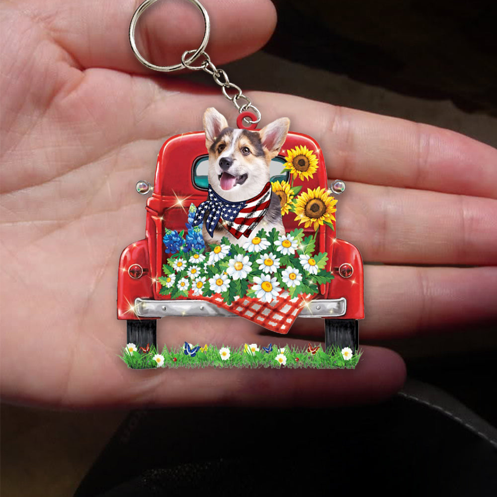 Pembroke Welsh Corgi 1-Red Truck Flat Acrylic Keychain