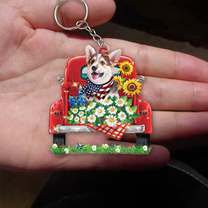 Pembroke Welsh Corgi 1-Red Truck Flat Acrylic Keychain