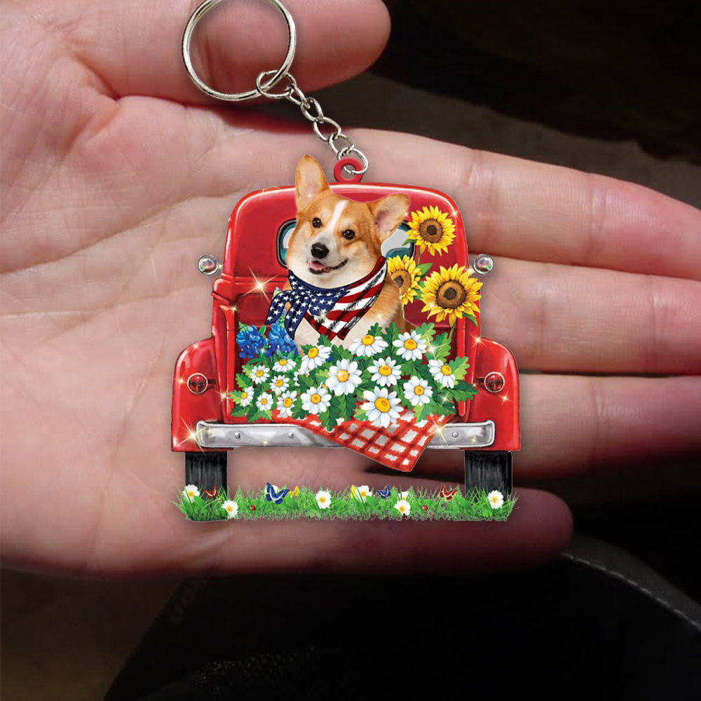 Pembroke Welsh Corgi 2-Red Truck Flat Acrylic Keychain