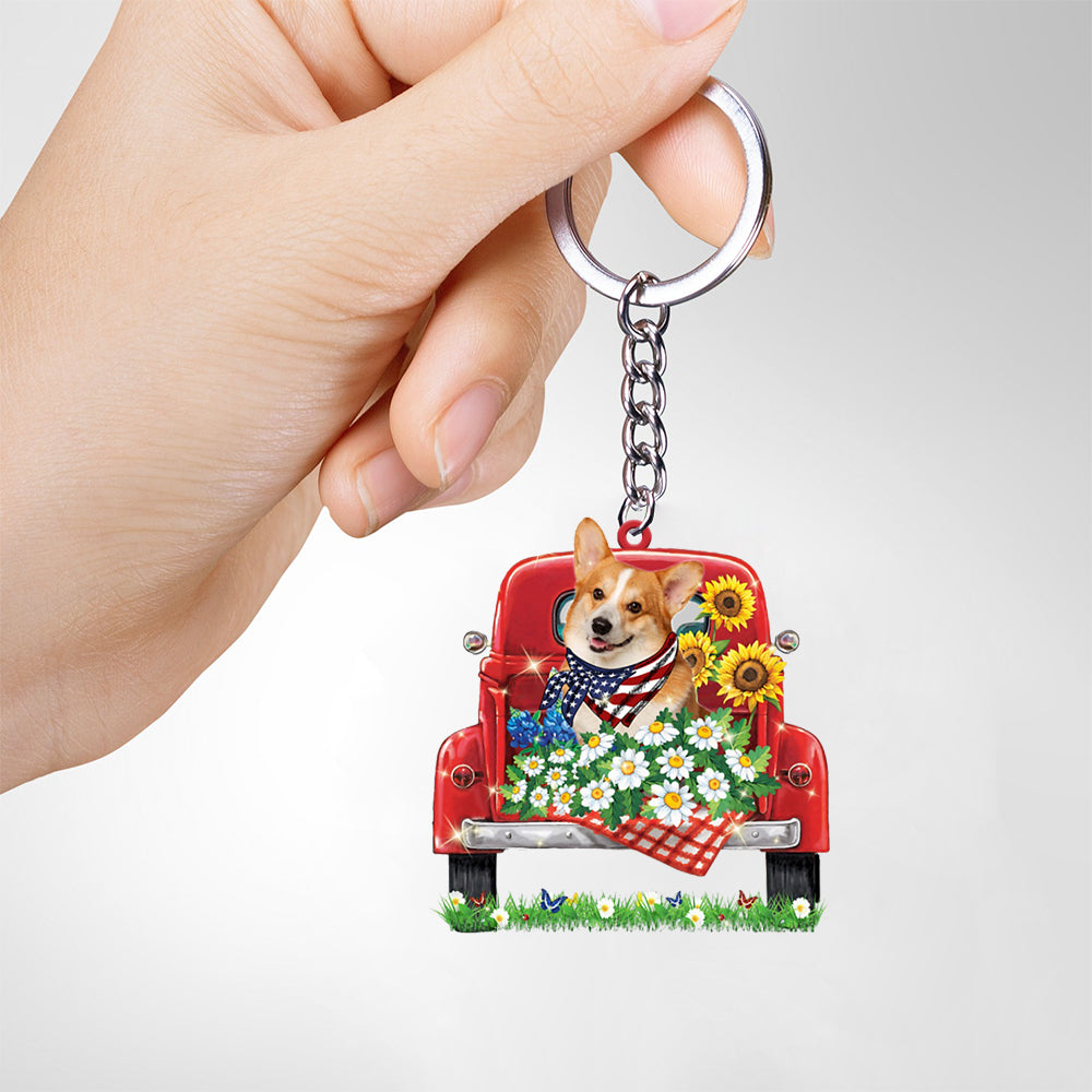 Pembroke Welsh Corgi 2-Red Truck Flat Acrylic Keychain