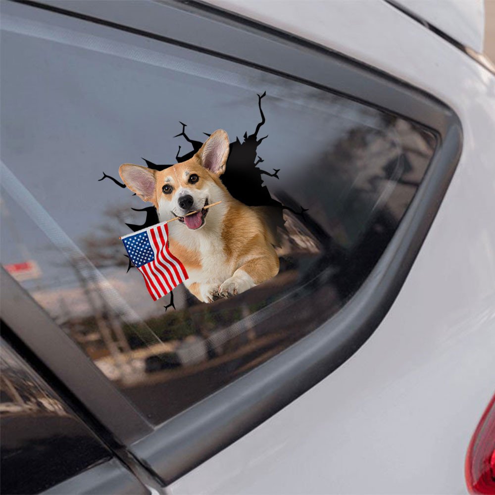 Pembroke Welsh Corgi And American Flag Independent Day Car Sticker Decal