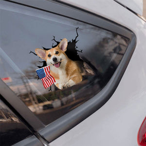 Pembroke Welsh Corgi And American Flag Independent Day Car Sticker Decal