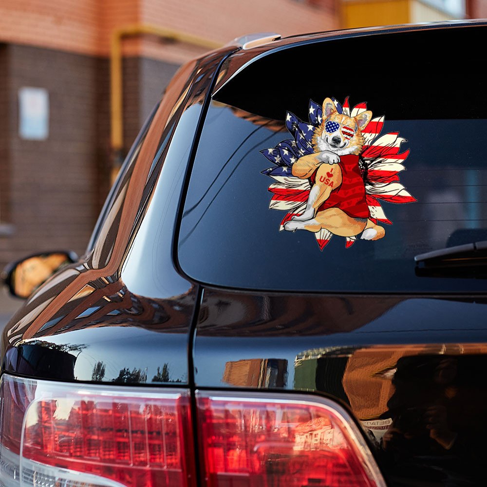 Pembroke Welsh Corgi Happy Independence Day Car Sticker