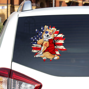 Pembroke Welsh Corgi Happy Independence Day Car Sticker