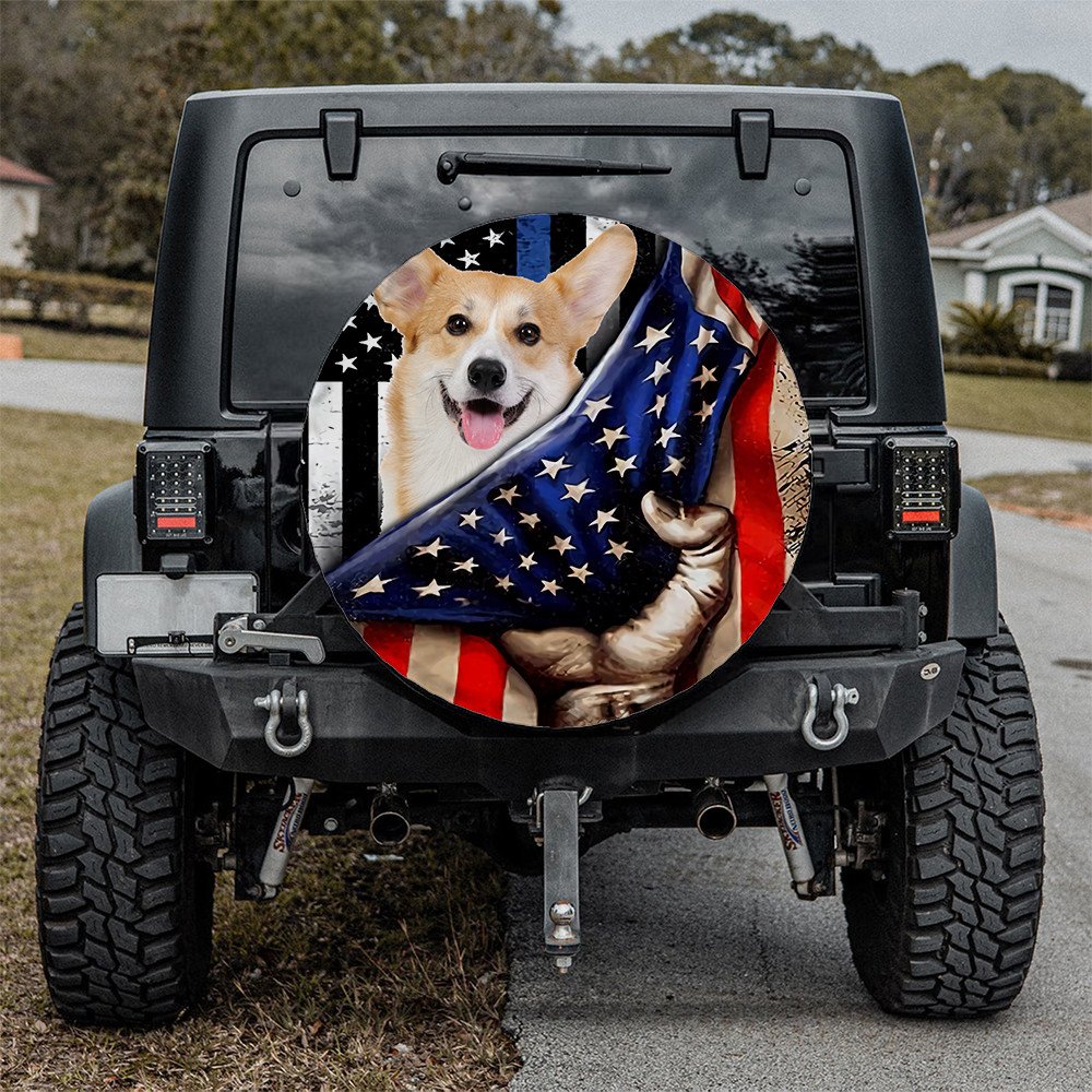 Pembroke Welsh Corgi Inside American Flag Independence Day Spare Tire Cover