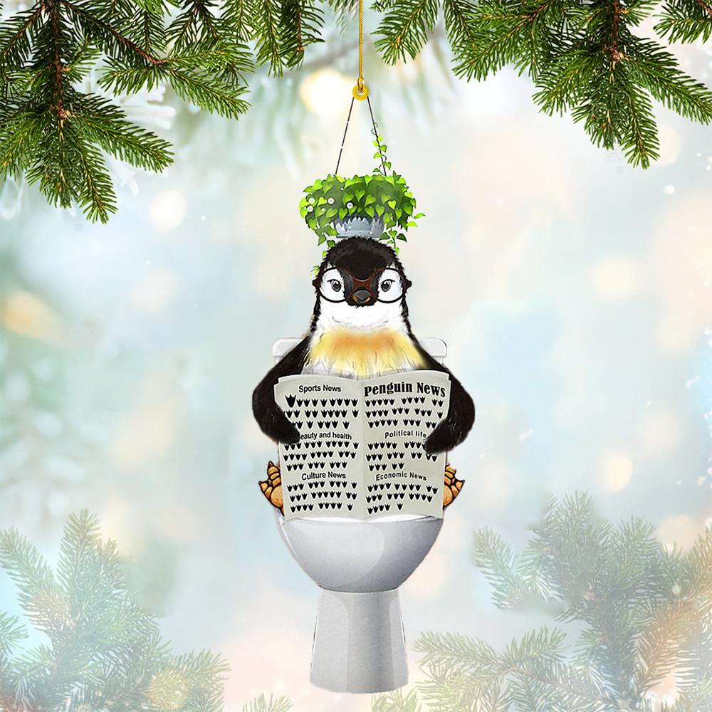 Penguin Sitting On A Toilet-Two Sides Ornament