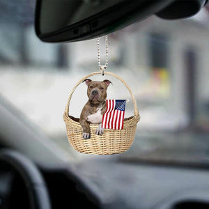 PitBull3-With American Flag Two Sides Ornament