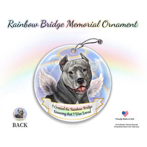 Rainbow Bridge Memorial-Pit Bull Blue Cropped Hanging Ornament