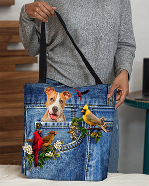 Pitbull-Cardinal & Dog Cloth Tote Bag