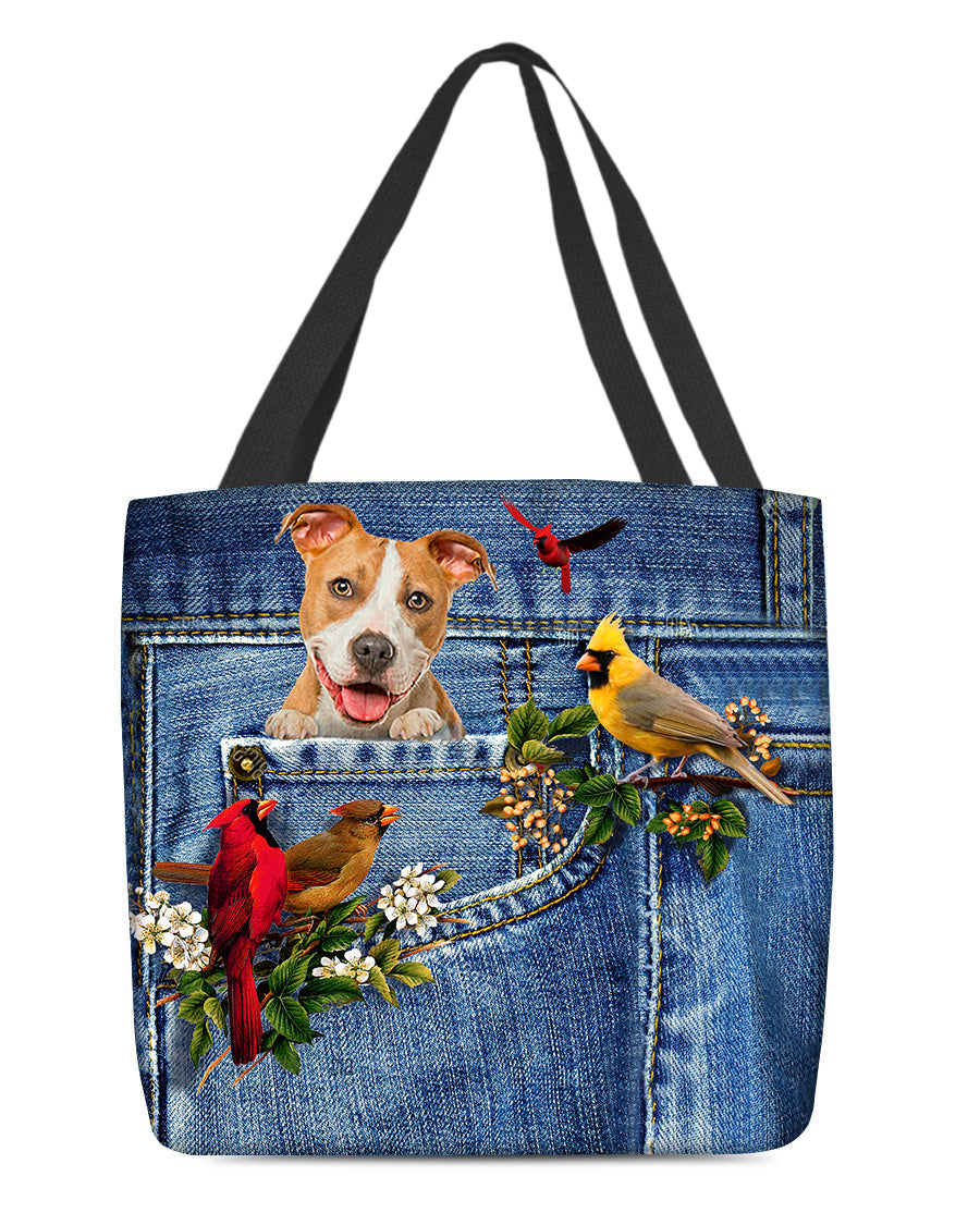 Pitbull-Cardinal & Dog Cloth Tote Bag