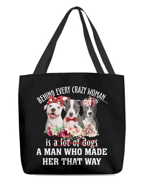 Pitbull-Crazy Woman Cloth Tote Bag