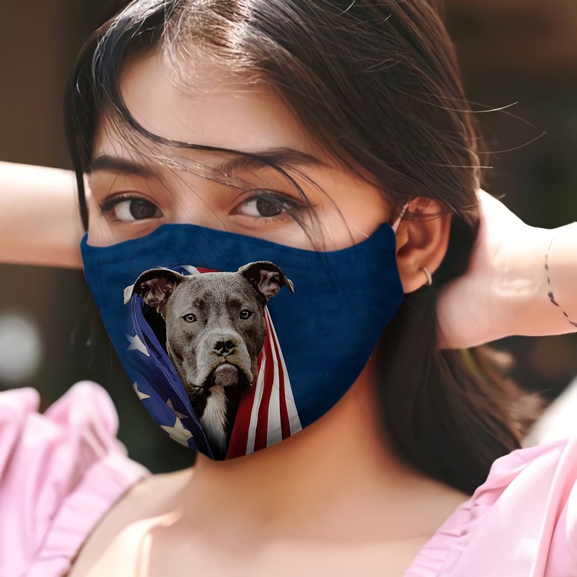 Pitbull In American Flag EZ01 Face Mask