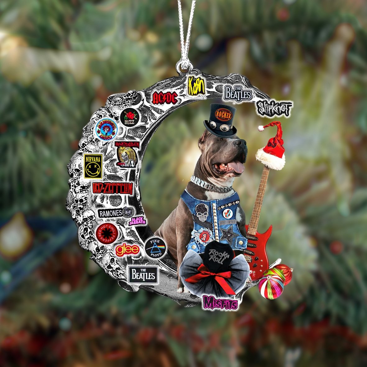 Pitbull-Metal Rock in Christmas Two Sided Ornament