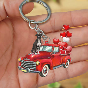 Pitbull-Red Sports Car flat Acrylic Keychain