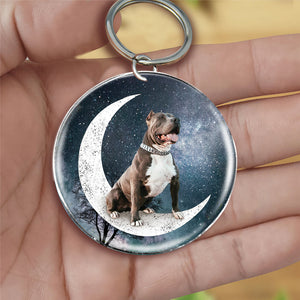 Pitbull-Stars and Moon-Round Resin Epoxy Metal Keychain