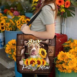 Pitbull-Sunflower&Dog Mom Cloth Tote Bag