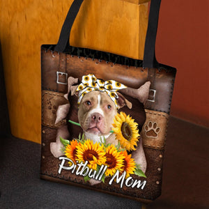 Pitbull-Sunflower&Dog Mom Cloth Tote Bag