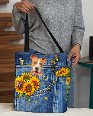 Pitbull-Sunflowers & Butterflies Cloth Tote Bag