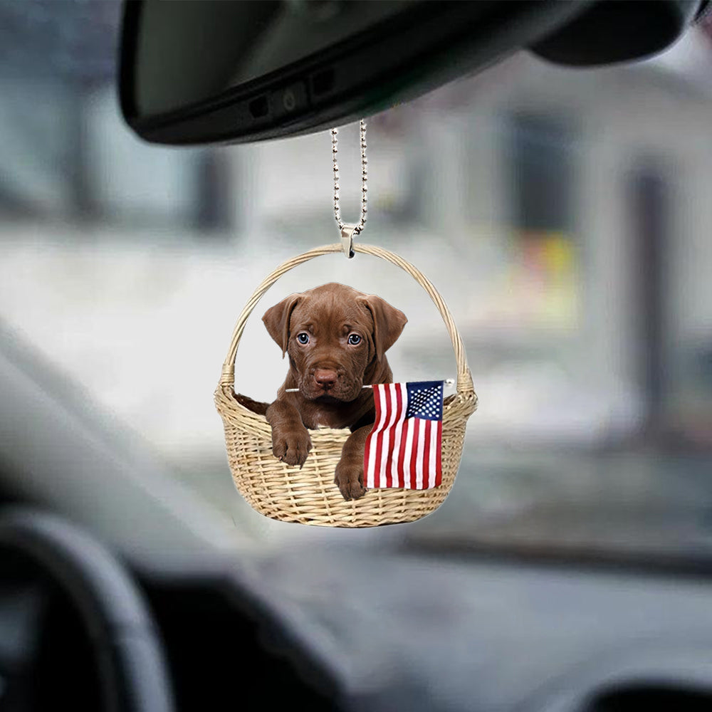 Pitbull-With American Flag Two Sides Ornament