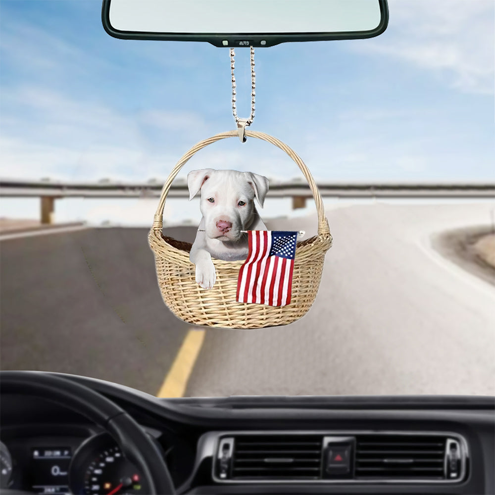 Pitbull1-With American Flag Two Sides Ornament