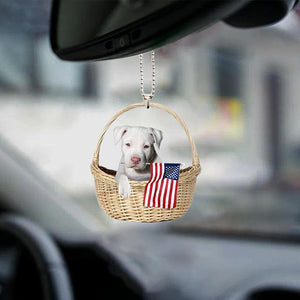 Pitbull1-With American Flag Two Sides Ornament