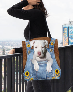 Pitbull1 And Sunflower-Cloth Tote Bag