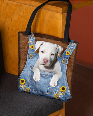 Pitbull1 And Sunflower-Cloth Tote Bag