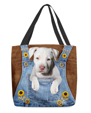 Pitbull1 And Sunflower-Cloth Tote Bag