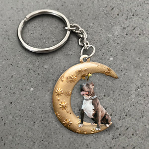 Pitbull-Dog & Moon Flat Acrylic Keychain