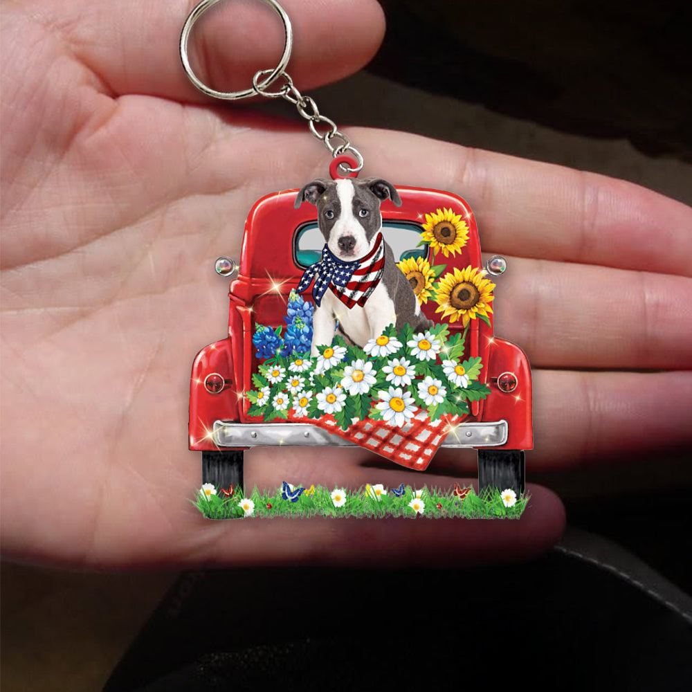 Pitbull 2-Red Truck Flat Acrylic Keychain