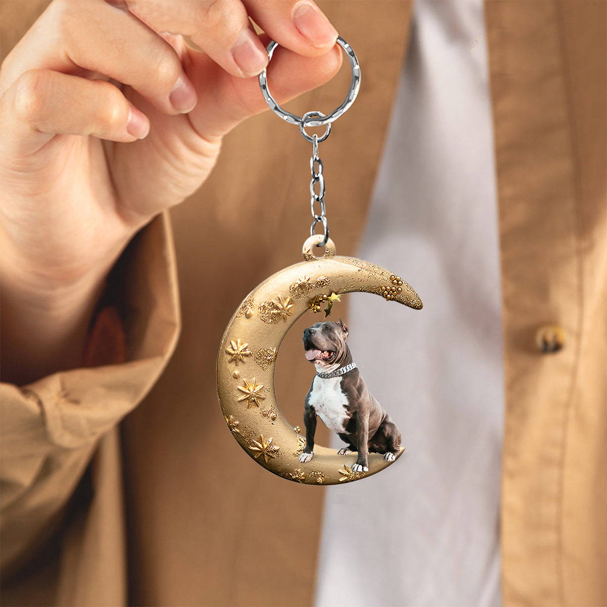 Pitbull-Dog & Moon Flat Acrylic Keychain