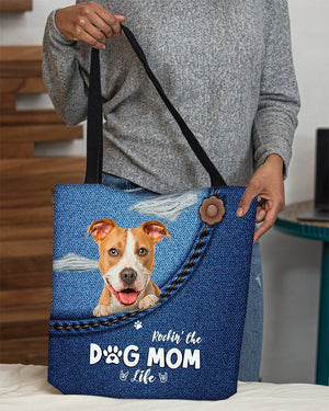 Pitbull-Dog Mom Life-Cloth Tote Bag