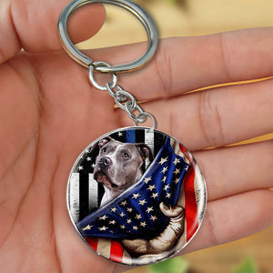 Pitbull 4-Inside American Flag Independence Day Round Resin Epoxy Metal Keychain