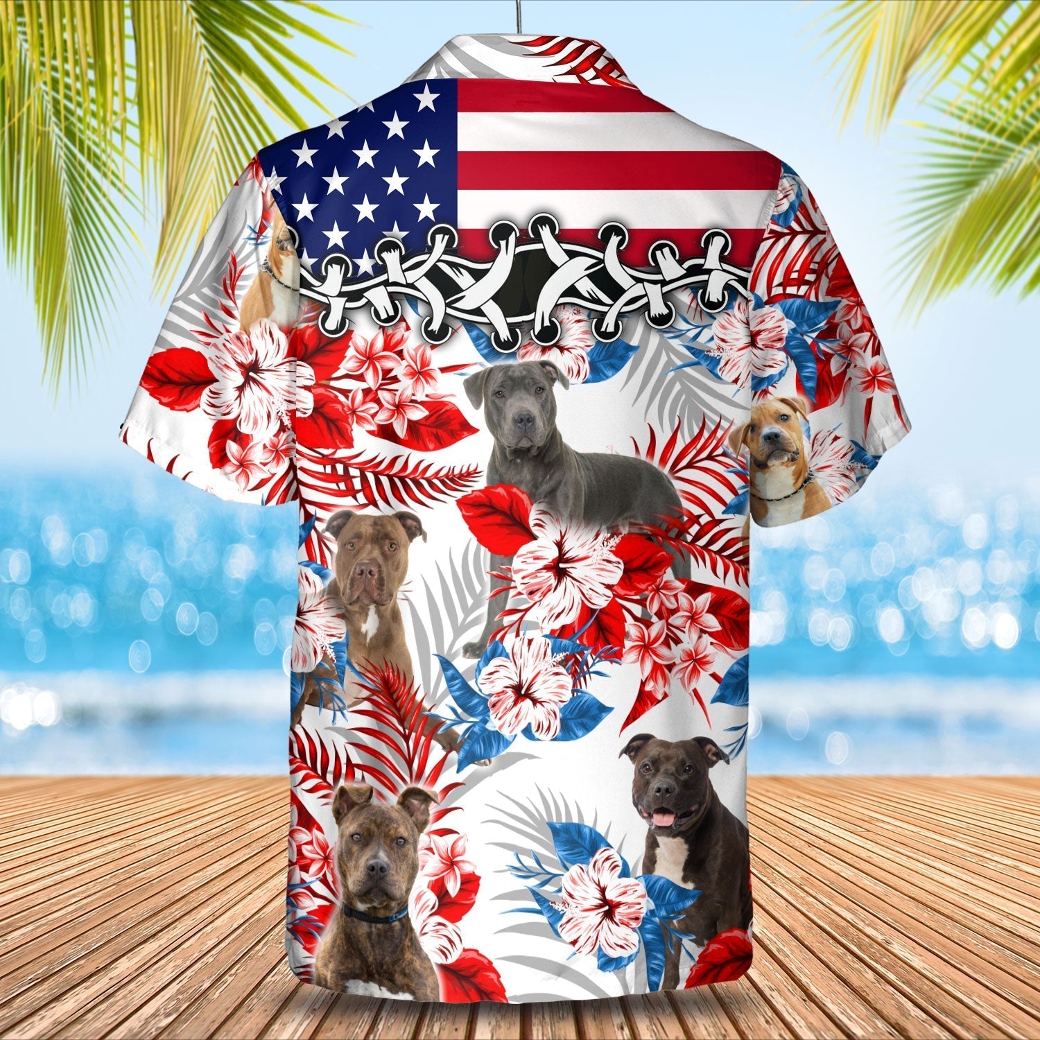 Pitbull American Flag Hawaiian Shirt