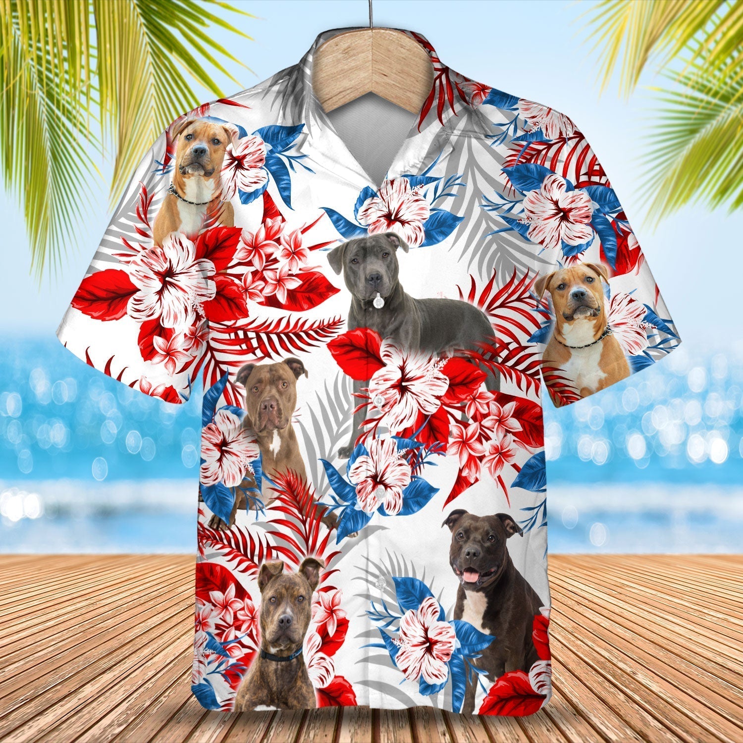 Pitbull American Flag Hawaiian Shirt