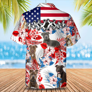 Pitbull American Flag Hawaiian Shirt