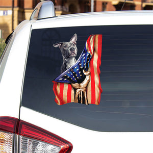 Pitbull Dog-American Flag Front Car Sticker