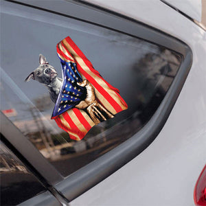 Pitbull Dog-American Flag Front Car Sticker