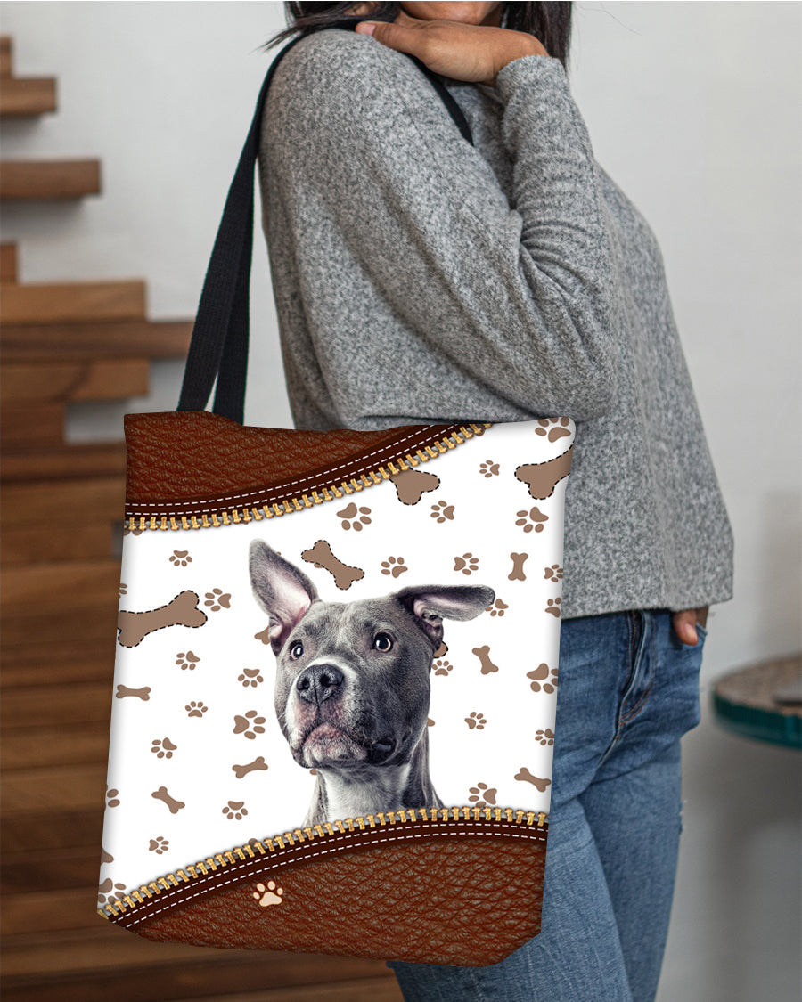 Pitbull Dog-Zipper Texture-Cloth Tote Bag