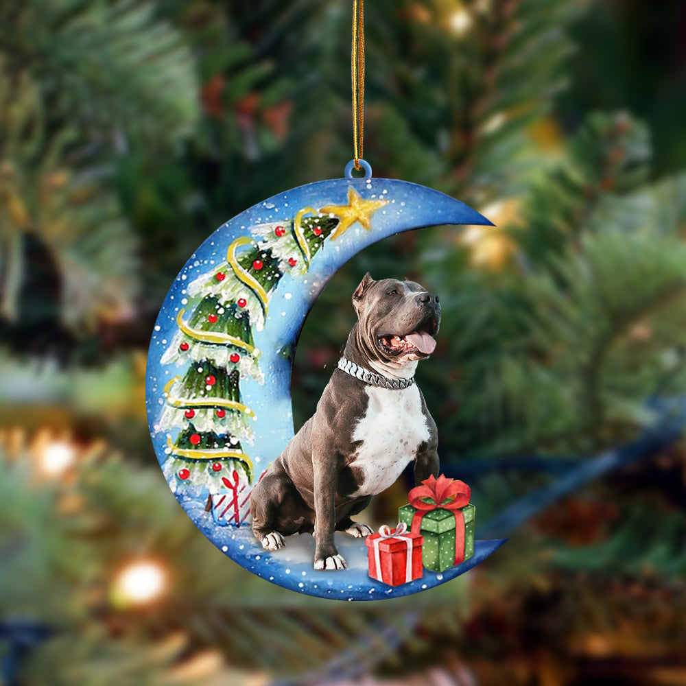 Pitbull Sit On The Blue Moon-Two Sided Ornament